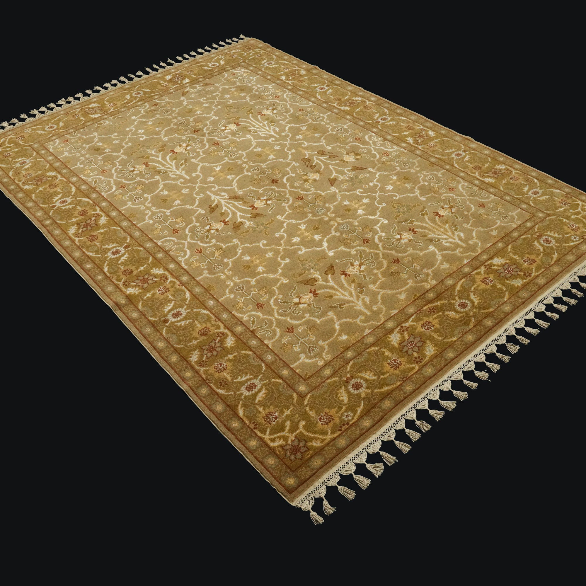 Sultan Series Hand-Woven Flower Patterned Cream Silk Carpet