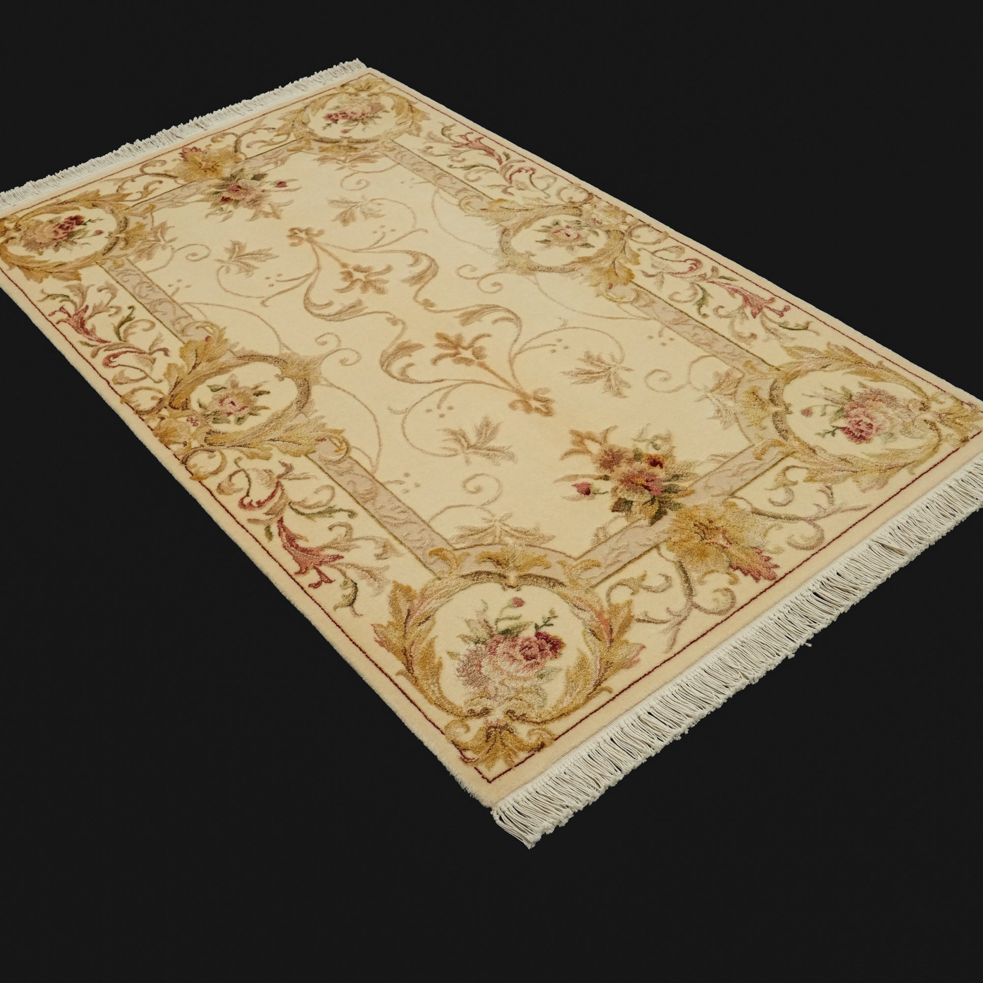 Sultanahmet Series Hand Woven Cream Flower Patterned Carpet