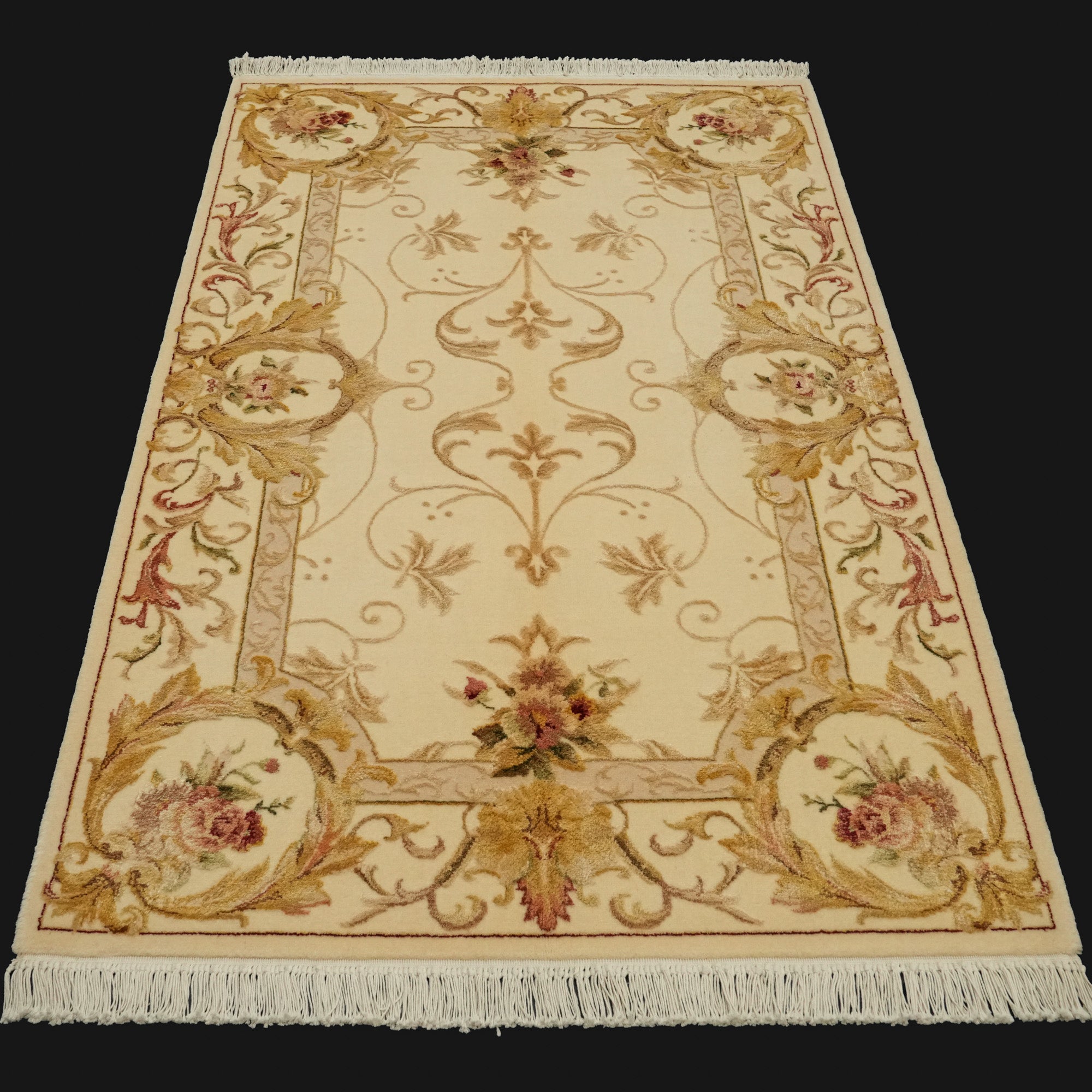 Sultanahmet Series Hand Woven Cream Flower Patterned Carpet