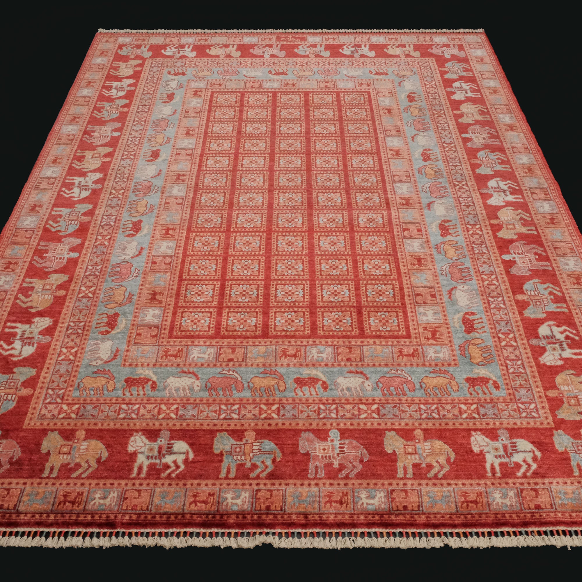 Zade Series Pazyryk Patterned Red Special Loom Woven Natural Carpet