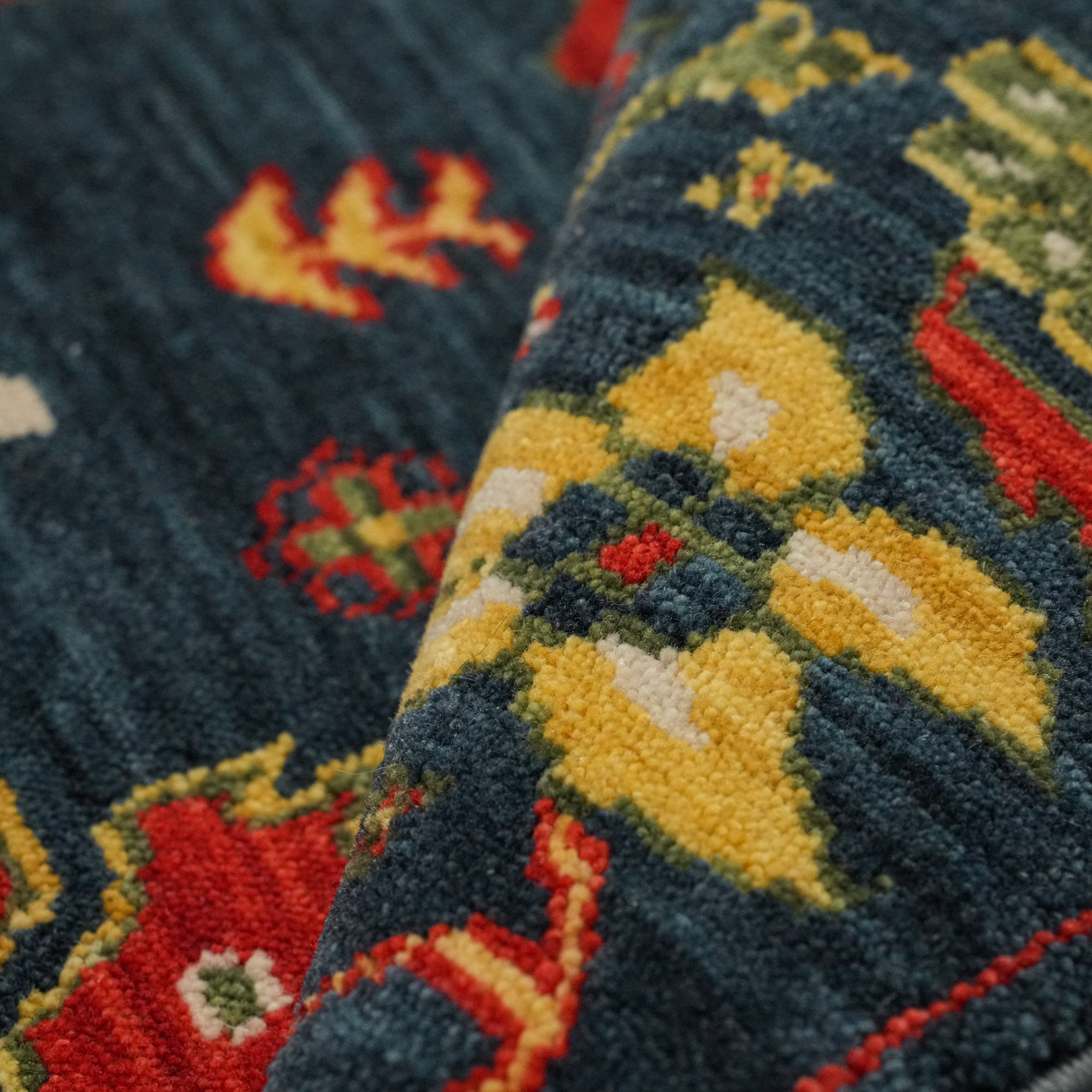 Zara Series Anatolian Patterned Navy Blue Wool Special Loom Carpet