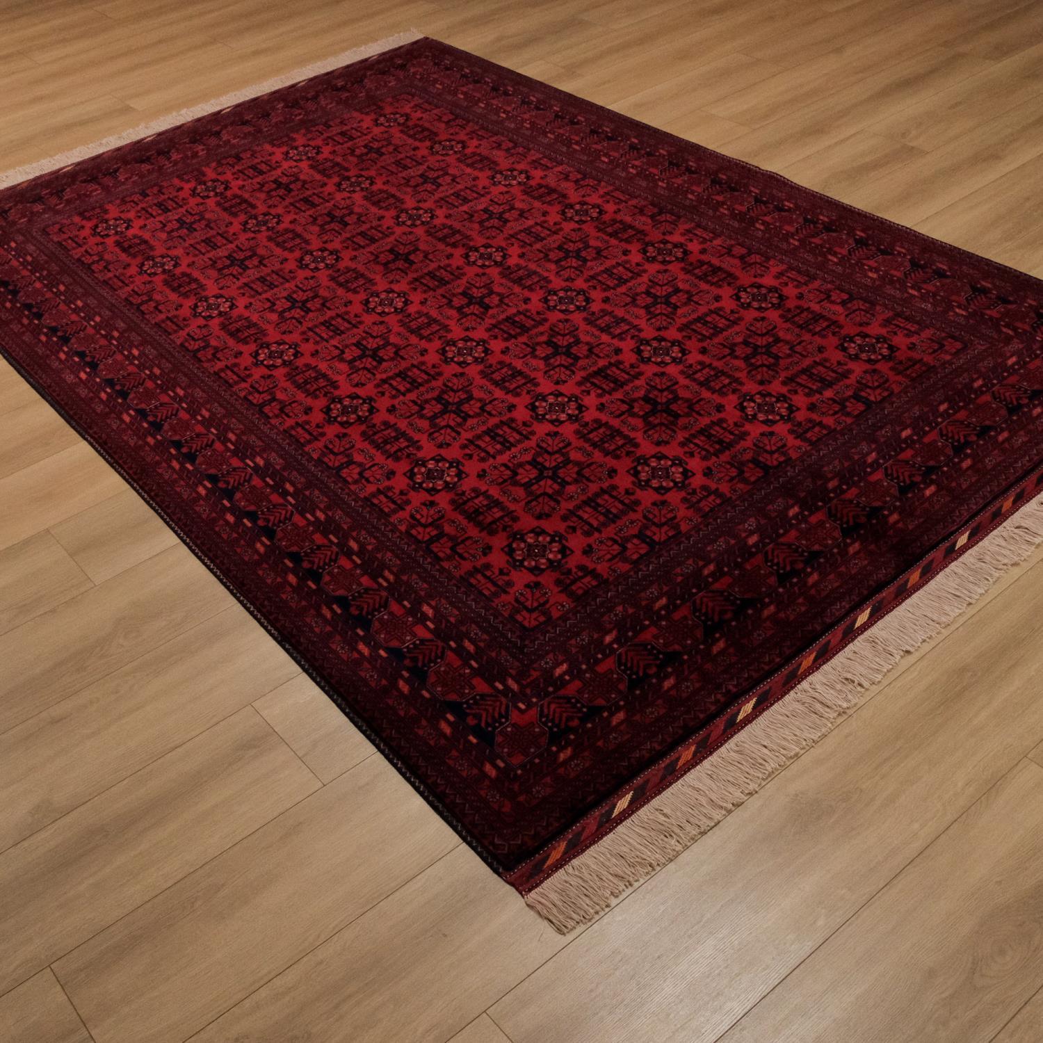 Handwoven Afghan Patterned Wool Burgundy Bilicik Carpet