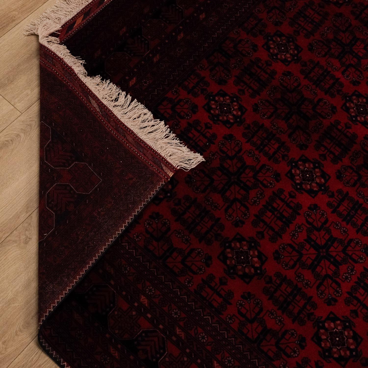 Handwoven Afghan Patterned Wool Burgundy Bilicik Carpet