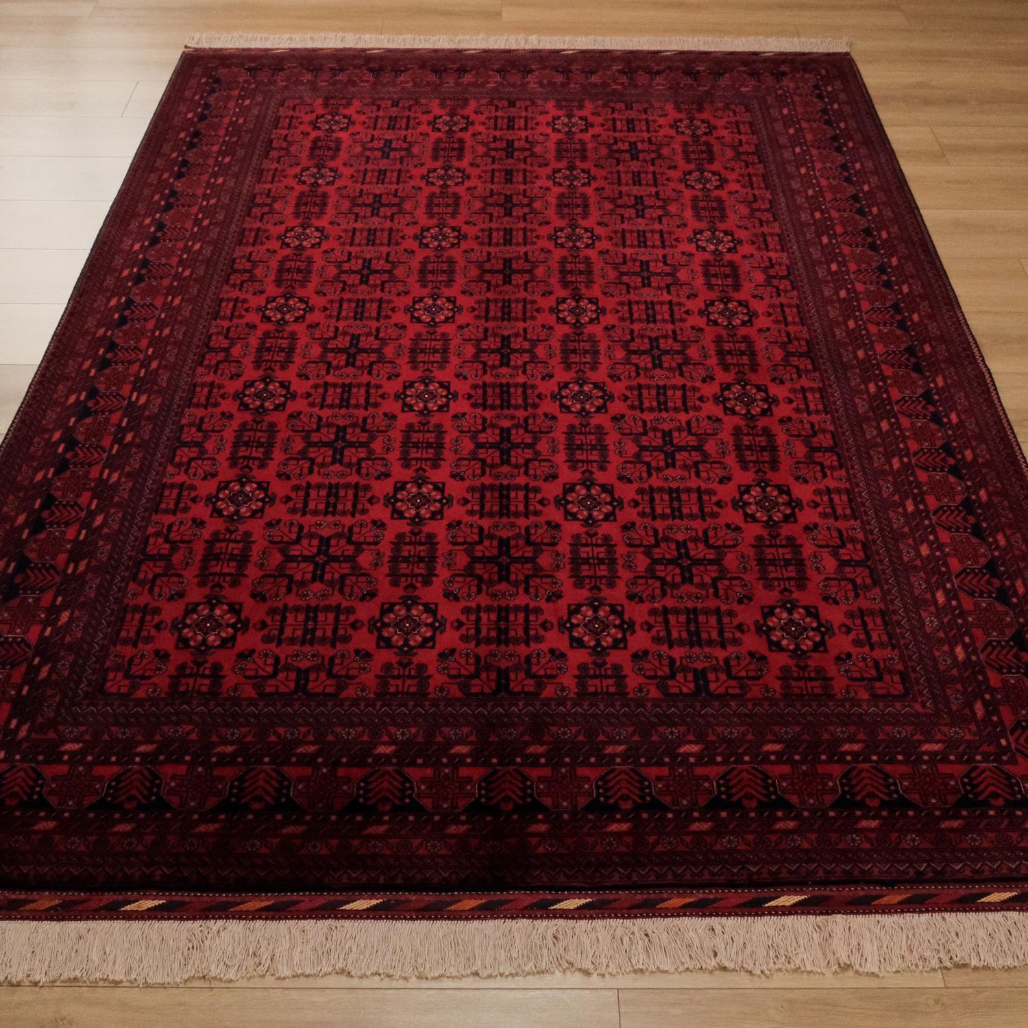 Handwoven Afghan Patterned Wool Burgundy Bilicik Carpet