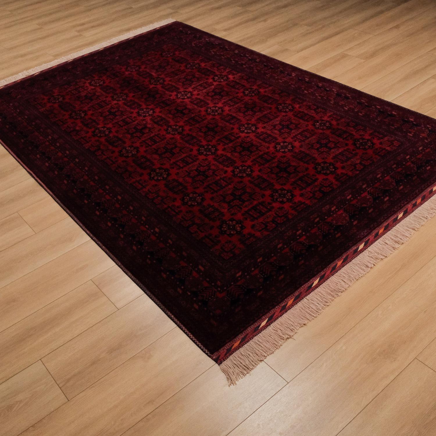 Handwoven Afghan Patterned Wool Burgundy Bilicik Carpet