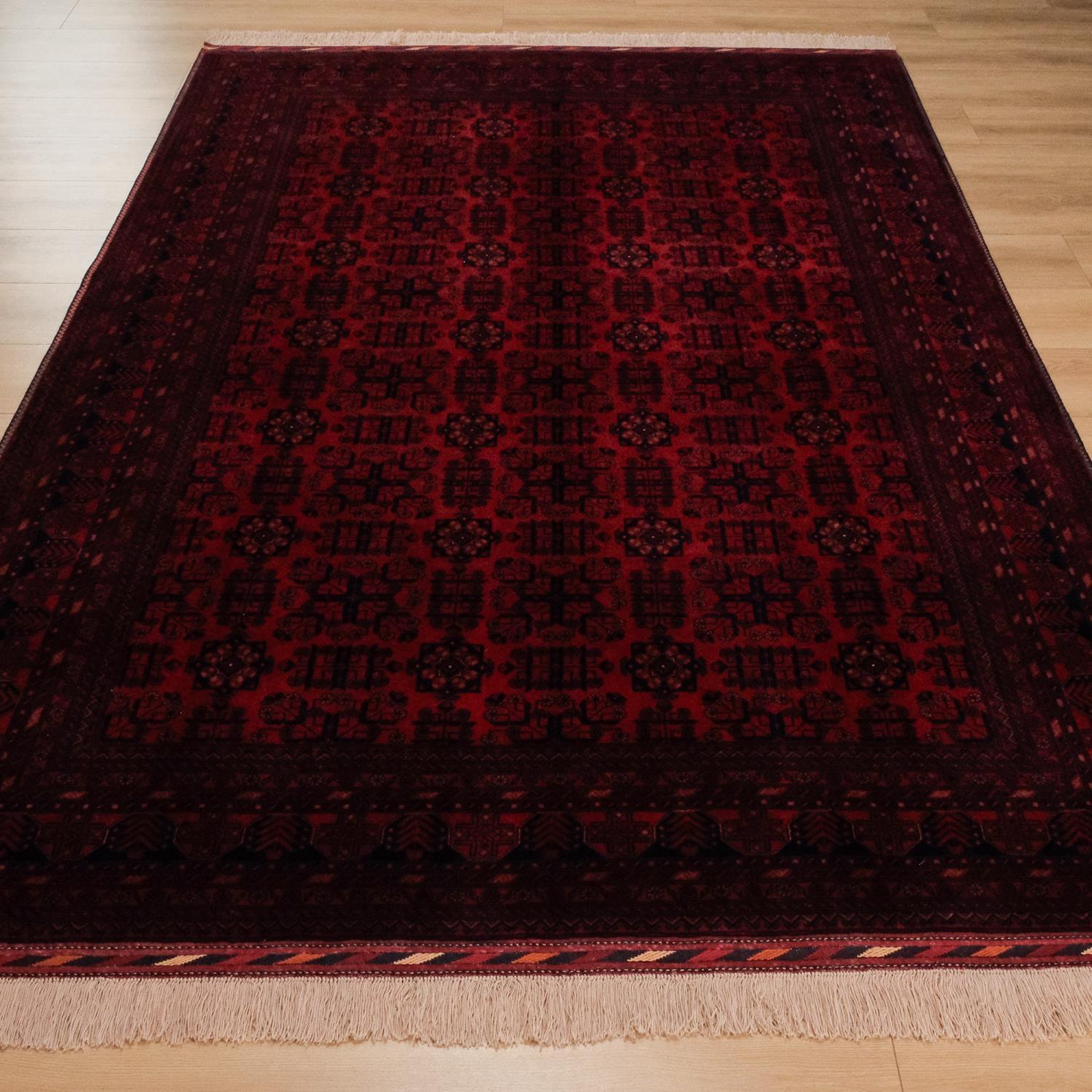 Handwoven Afghan Patterned Wool Burgundy Bilicik Carpet